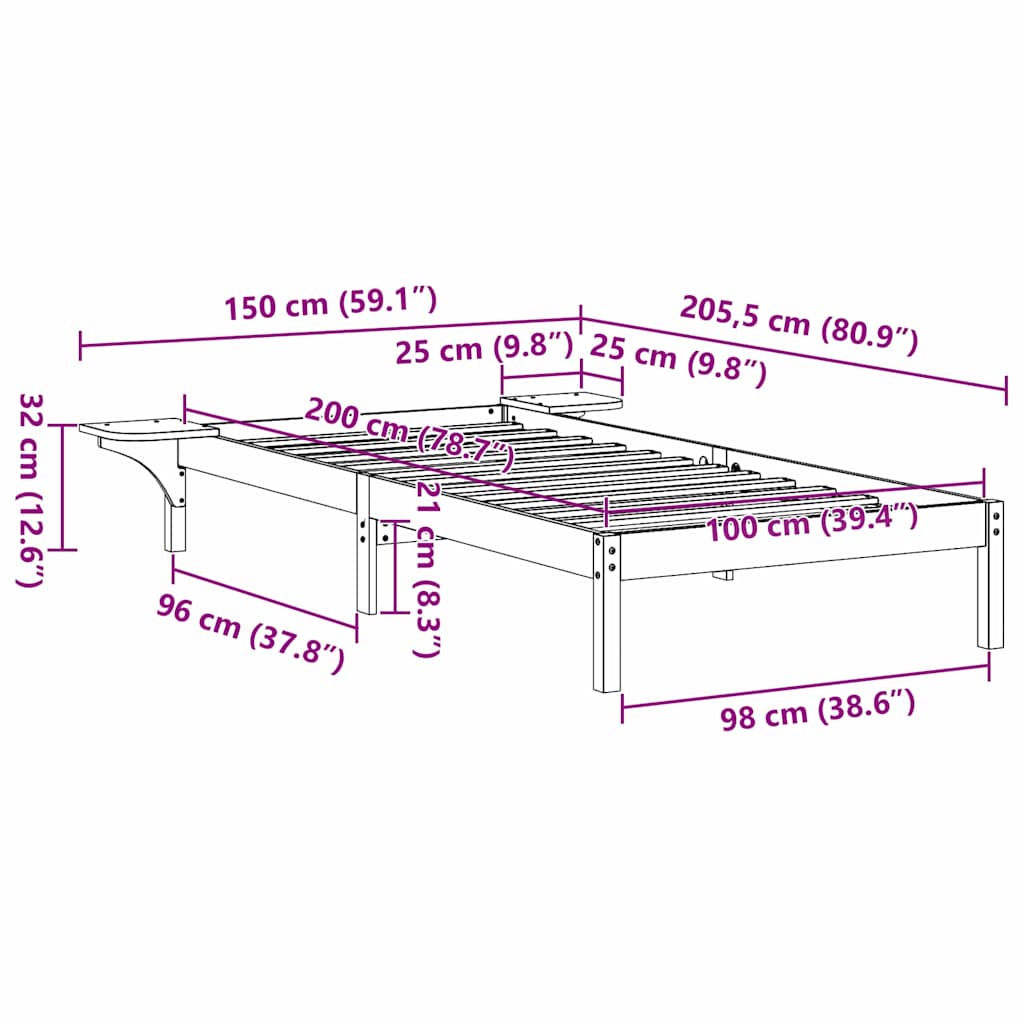 Bettgestell mit Nachttischen Weiß 100 x 200 cm Weiß